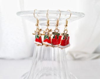Red Christmas bell earrings,personalised  red earrings for holidays ,fashionstatement,minimalist , christmas  jewellery funky