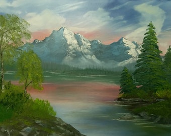 Bob Ross Style Original Oil Painting, 'Lakeside Solitude', 14x18"