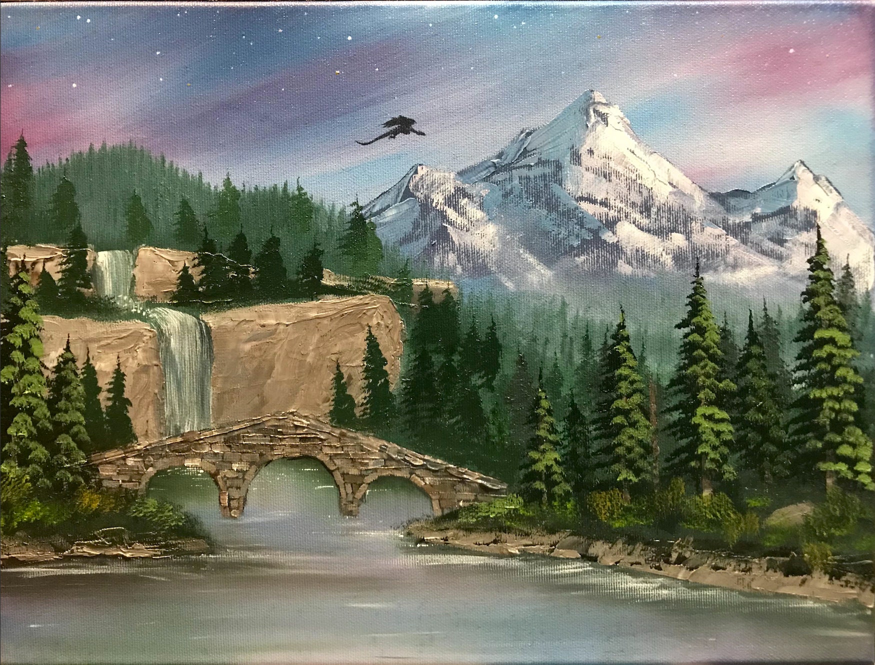 Mountain Retreat: Bob Ross Inspired Oil Painting 18x24