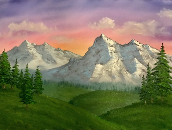 Nature painting print, Bob Ross style, of my original oil painting Winter  Paradise