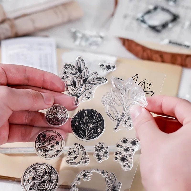 Plants and Moon Clear Stamp Set | Botanical Clear Stamp Set for Card ...