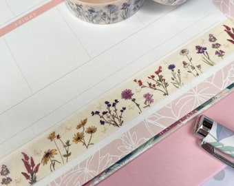 1 Roll Wildflowers Washi Tape | Flowering Plants Washi Tape 15 mm x 10 m