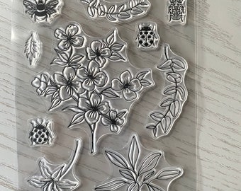 Plants and Bugs Clear Stamp Set | Flowers Clear Stamp Set for Card-making and Journaling