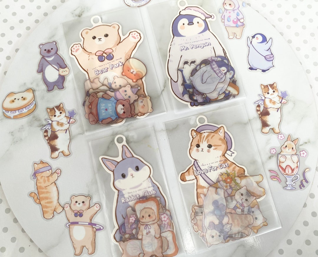 20 Pcs Kawaii Bear Cat Penguin Rabbit Sticker Flakes Set | Cute Animals ...