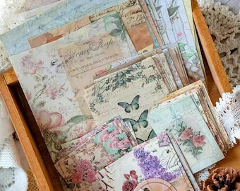 Junk Journal Ephemera Pack | 100 pcs Ephemera Paper Pack | Flowers and Butterflies Scrapbooking Kit