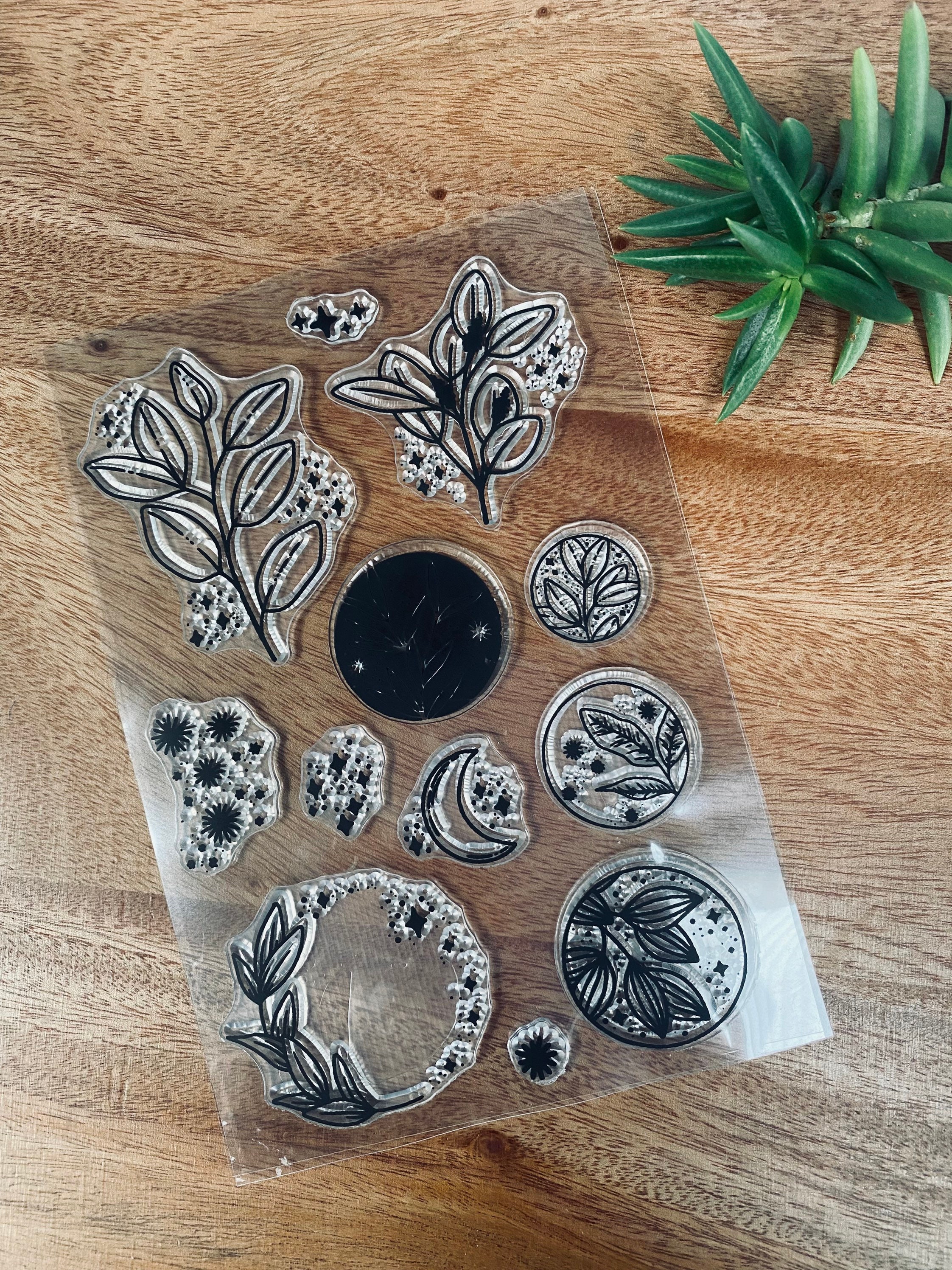 Plants and Moon Clear Stamp Set | Botanical Clear Stamp Set for Card ...