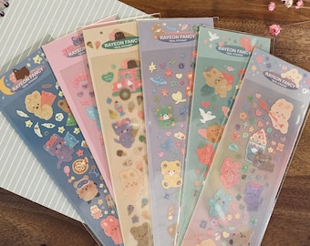 1 Polco Deco Sticker Sheet | Kawaii Bear Stickers | Toploader Stickers with Holographic Foil Accents