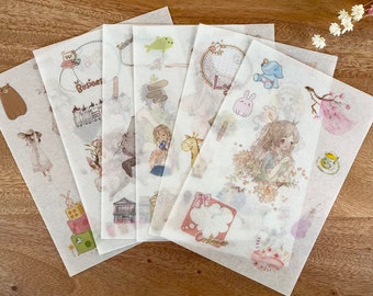 6 Sheets Kawaii Japanese Girl Stickers | Journal Stickers | Kawaii Animal Stickers