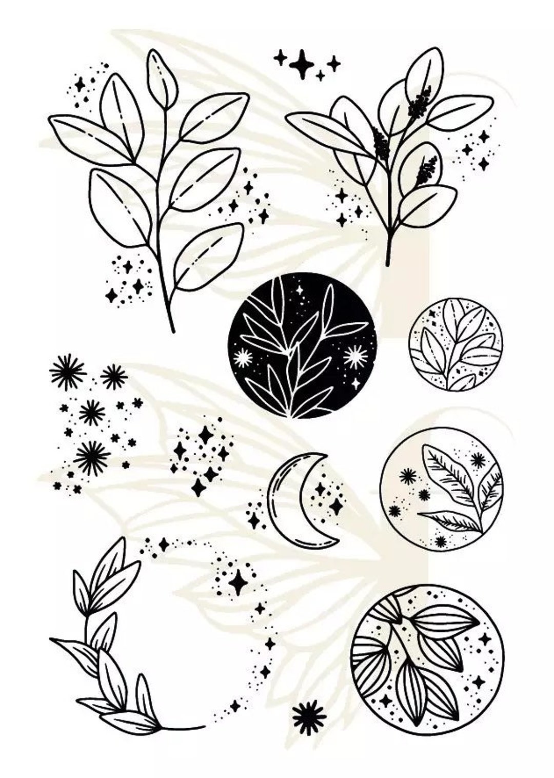 Plants and Moon Clear Stamp Set | Botanical Clear Stamp Set for Card ...
