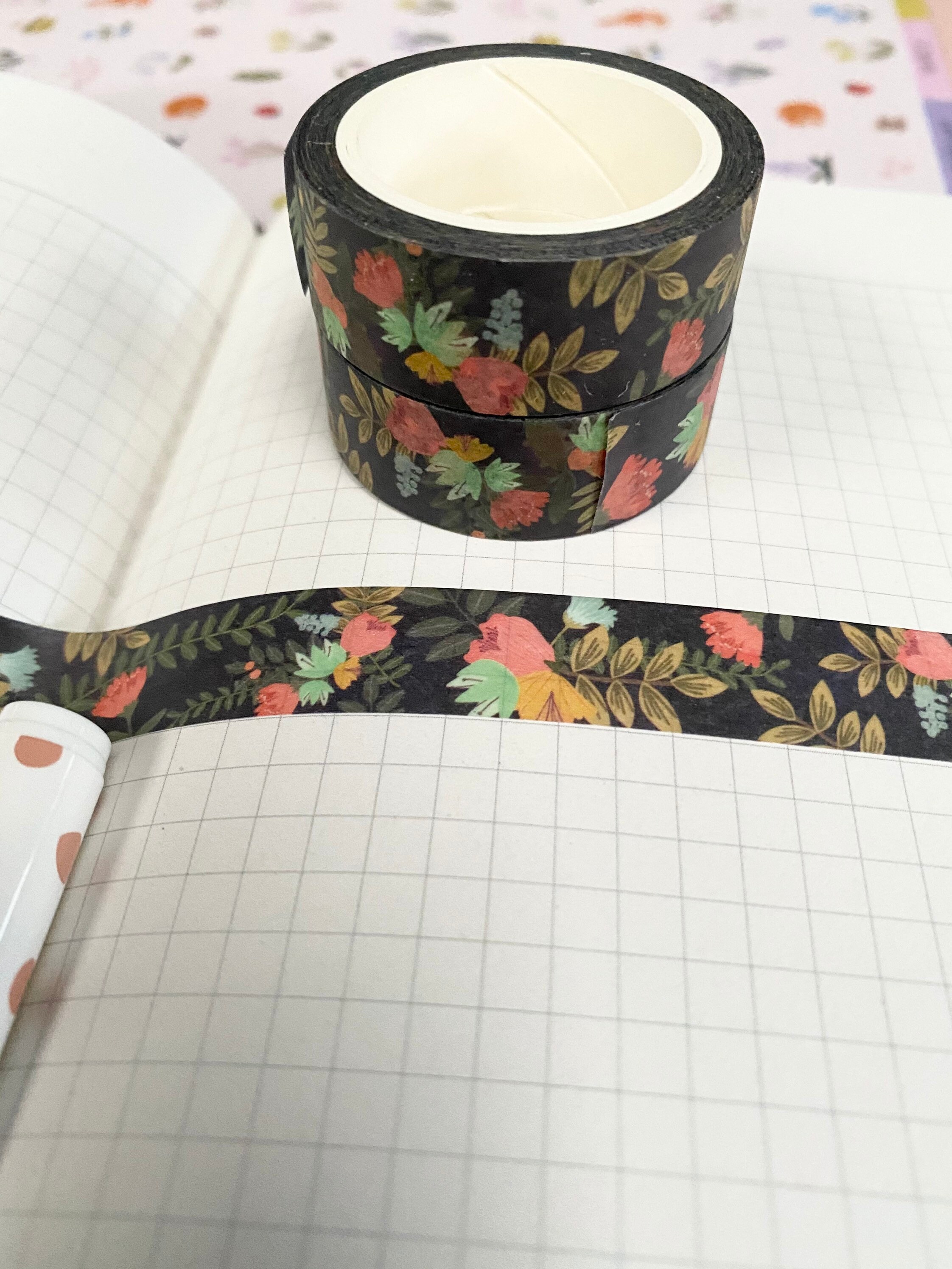 Beautiful Colourful Flowers Washi Tape Black Floral Washi Etsy