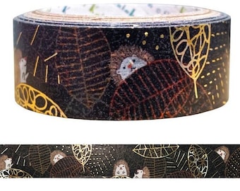 Shinzi Katoh Foil Washi Tape | Gold Foil Hedgehog Washi Tape | Journaling Washi Tape 15 mm x 3 m