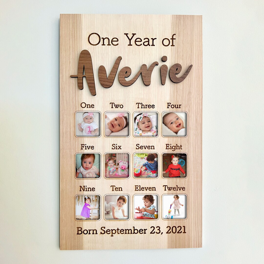 First Birthday / First Year Photo Board / One Year Milestone: Walnut ...