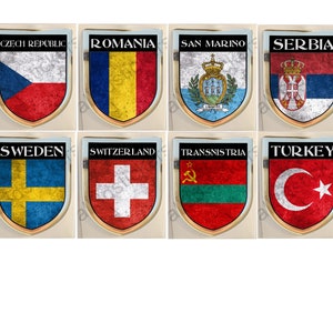Adesivi Repubblica Ceca Romania San Marino Serbia Svezia Svizzera Transnistria Turchia Scudetto 3D Stemma Adesivo Resinati