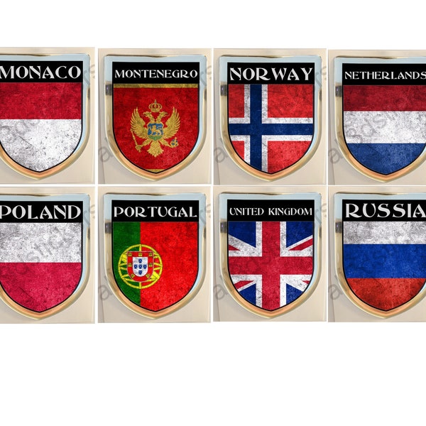 Aufkleber Monaco Montenegro Norwegen Niederlande Polen Portugal Vereinigtes Königreich Russland Wappen Flagge Fahne Emblem 3D