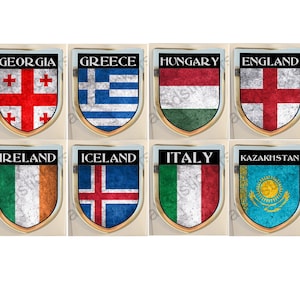 Sticker Georgia Greece Hungary England Ireland Iceland Italy Kazakhstan Coat of Arms Resin Domed Stickers Flag 3D