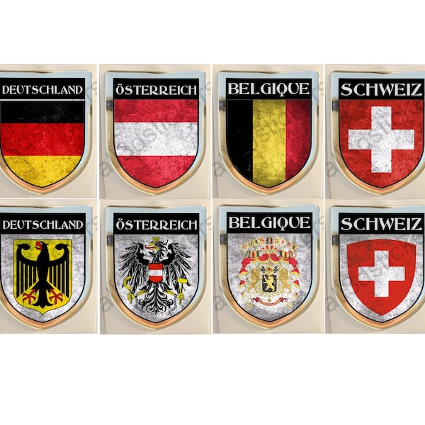 Pegatina Alemania Austria Bélgica Suiza Escudo Armas 3D Relieve Bandera Pegatinas