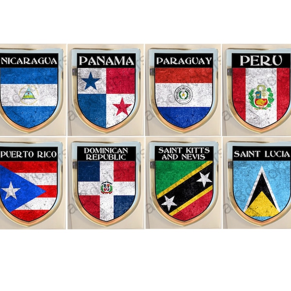 Adesivi Nicaragua Panama Paraguay Perù Porto Rico Repubblica Dominicana Saint Kitts e Nevis Saint Lucia Scudetto 3D Stemma Adesivo Resinati