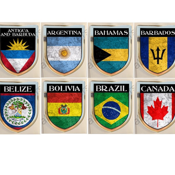 Aufkleber Antigua und Barbuda Argentinien Bahamas Barbados Belize Bolivien Brasilien Kanada Wappen Flagge Fahne Emblem 3D