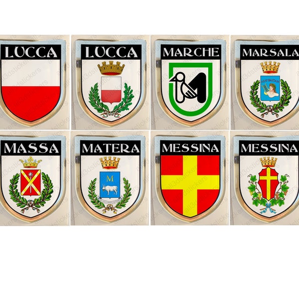 Sticker Lucca Marche Marsala Massa Matera Messina Italy Coat of Arms Resin Domed Stickers Flag 3D