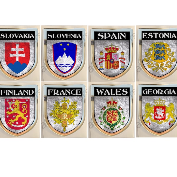 Aufkleber Slowakei Slowenien Spanien Estland Finnland Frankreich Wales Georgien Wappen Flagge Fahne Emblem 3D