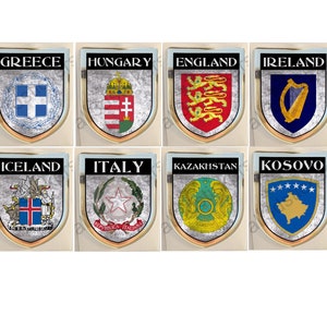 Pegatina Grecia Hungría Inglaterra Irlanda Islandia Italia Kazajistán Kosovo Escudo Armas 3D Relieve Bandera Pegatinas