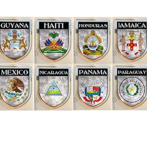 Sticker Guyana Haïti Honduras Jamaica Mexico Nicaragua Panama Paraguay Schild Wapens 3D Relief Vlag Stickers