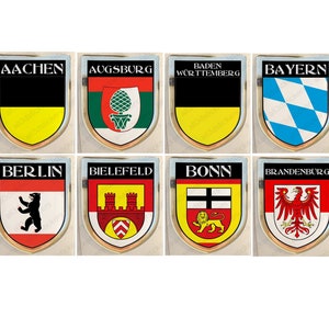 Sticker Aachen Augsburg Baden-Württemberg Bavaria Berlin Bielefeld Bonn Brandenburg Germany Coat of Arms Resin Domed Stickers Flag 3D