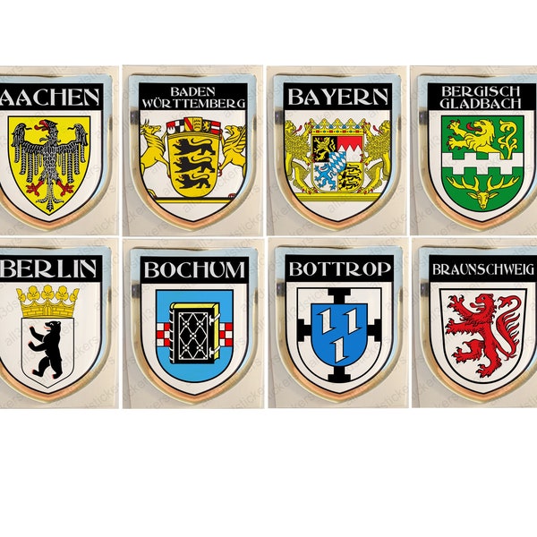 Sticker Aachen Baden-Württemberg Bavaria Bergisch Gladbach Berlin Bochum Bottrop Braunschweig Germany Coat of Arms Resin Stickers Flag 3D