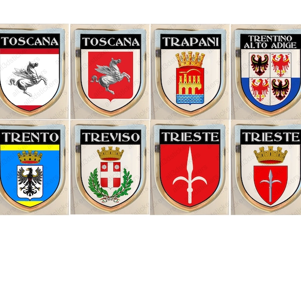 Sticker Tuscany Trapani Trentino-Alto Adige Südtirol Trento Treviso Trieste Italy Coat of Arms Resin Domed Stickers Flag 3D