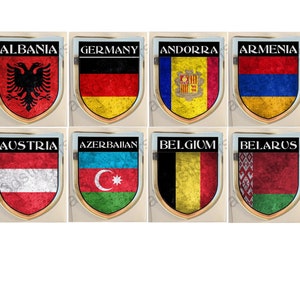 Sticker Albania Germany Andorra Armenia Austria Azerbaijan Belgium Belarus Coat of Arms Resin Domed Stickers Flag 3D