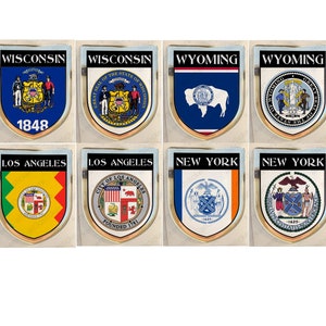 Adesivo Wisconsin Wyoming Nova York Los Angeles Estados Unidos EUA Brasão 3D adesivos com bandeira em relevo