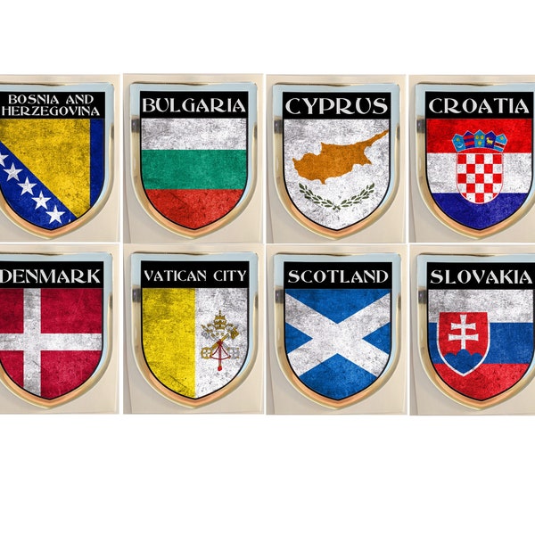 Aufkleber Bosnien Bulgarien Zypern Kroatien Dänemark Vatikanstadt Schottland Slowakei Wappen Flagge Fahne Emblem 3D