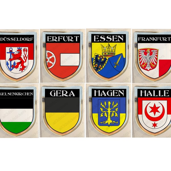 Sticker Düsseldorf Erfurt Essen Frankfurt Gelsenkirchen Gera Hagen Halle Germany Coat of Arms Resin Domed Stickers Flag 3D