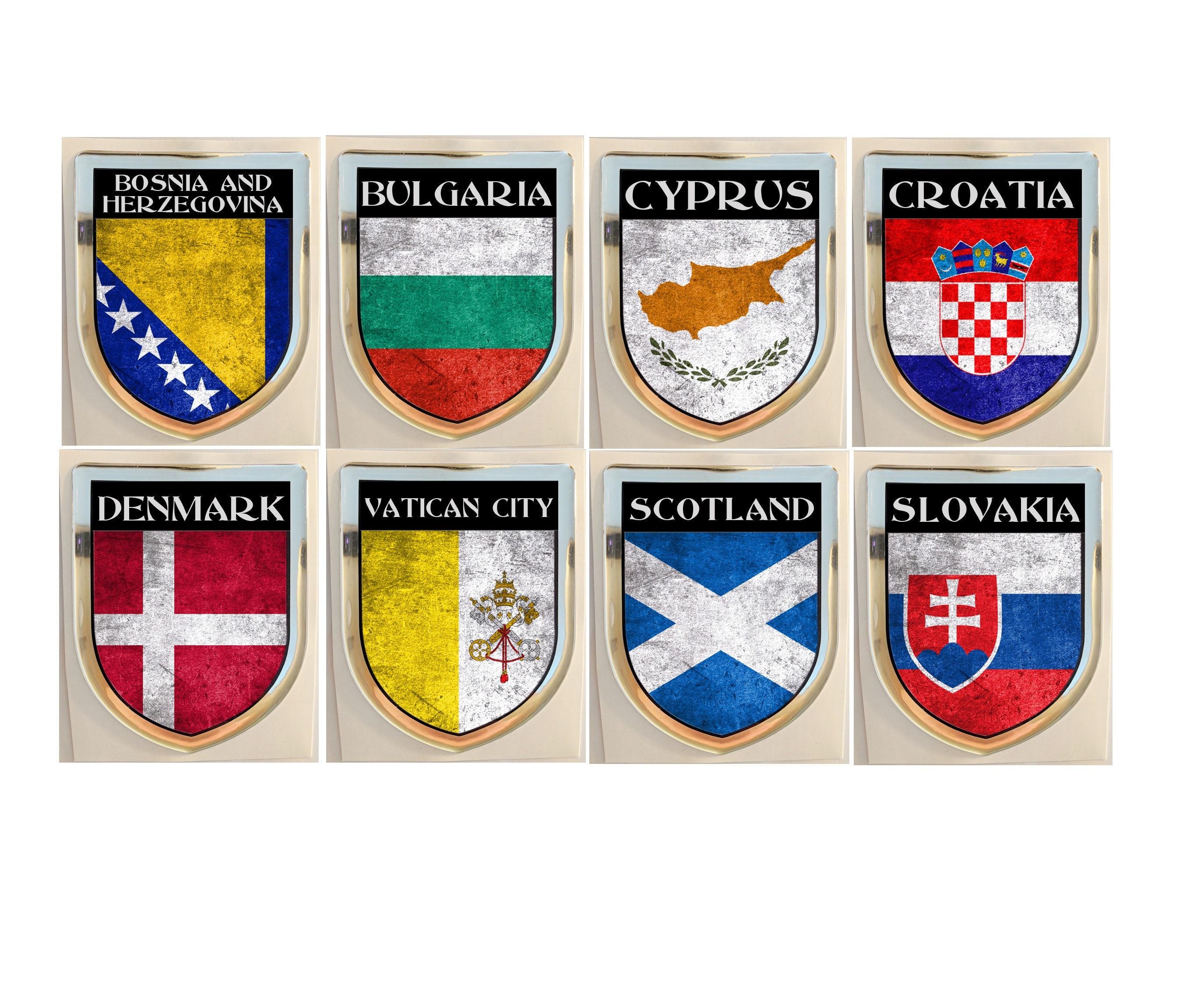 Aufkleber Bosnien Bulgarien Zypern Kroatien Dänemark Vatikanstadt  Schottland Slowakei Wappen Flagge Fahne Emblem 3D - .de