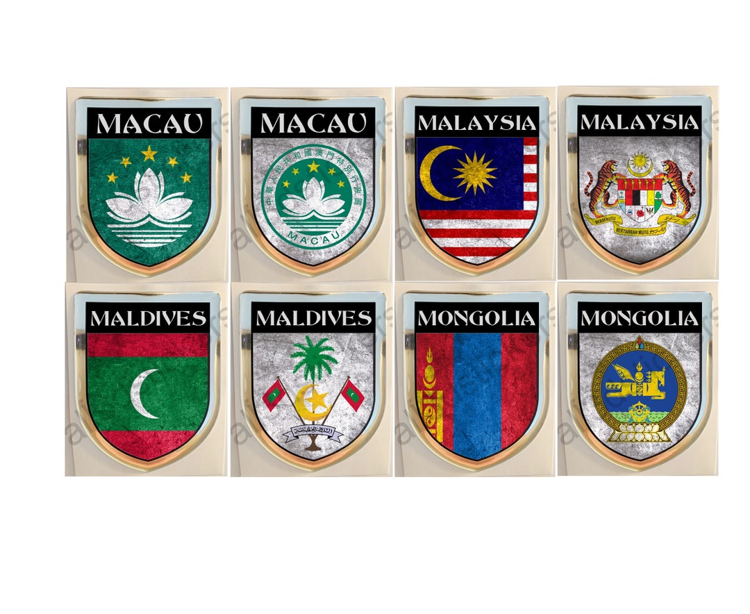 Sticker Macau Malaysia Maldives Mongolia Coat of Arms Resin Domed ...