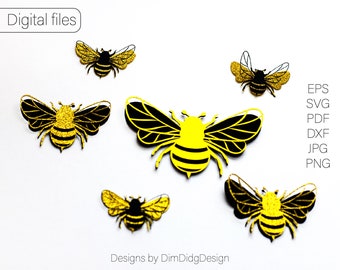 Bee svg layer 3D Bee svg for cricut Paper bee cut file Bee Template svg Layer bee paper cut DIY Bee Cute Bee svg file Layered cut file 714