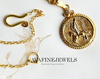 Handmade Necklace Glass Tile Pendant Stunning Pegasus Image   Black Chain free shipping