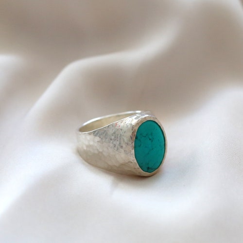 Oyster Turquoise Ring Men Ring 925 Solid Sterling Silver Etsy