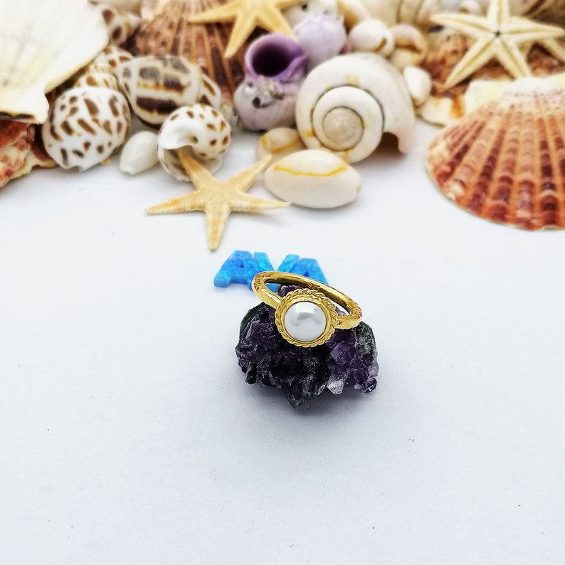 Handmade 925k Sterling Silver Cabochon Pearl Stack Ring 24k Gold Plated Gift for Her Ancient Roman Art By AvaFineJewels