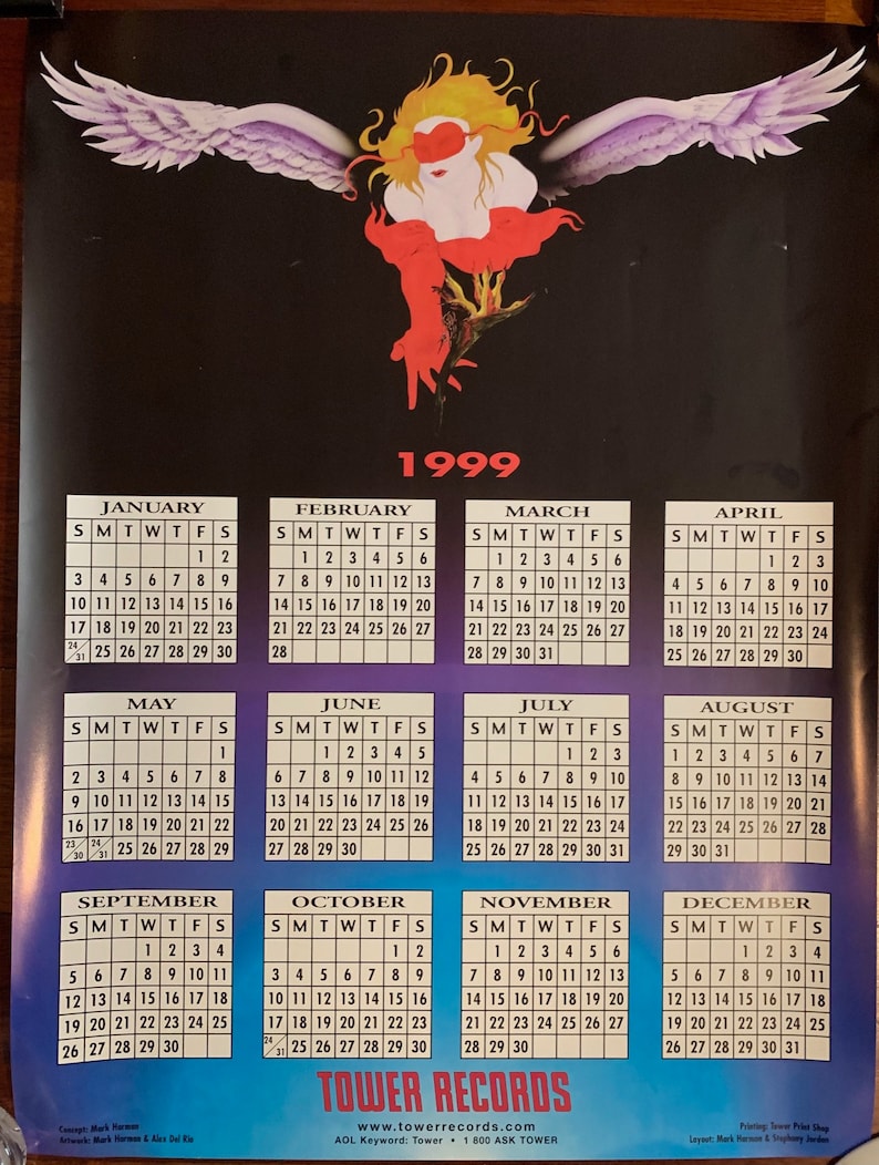 Vintage 1999 Tower Records Calendar poster