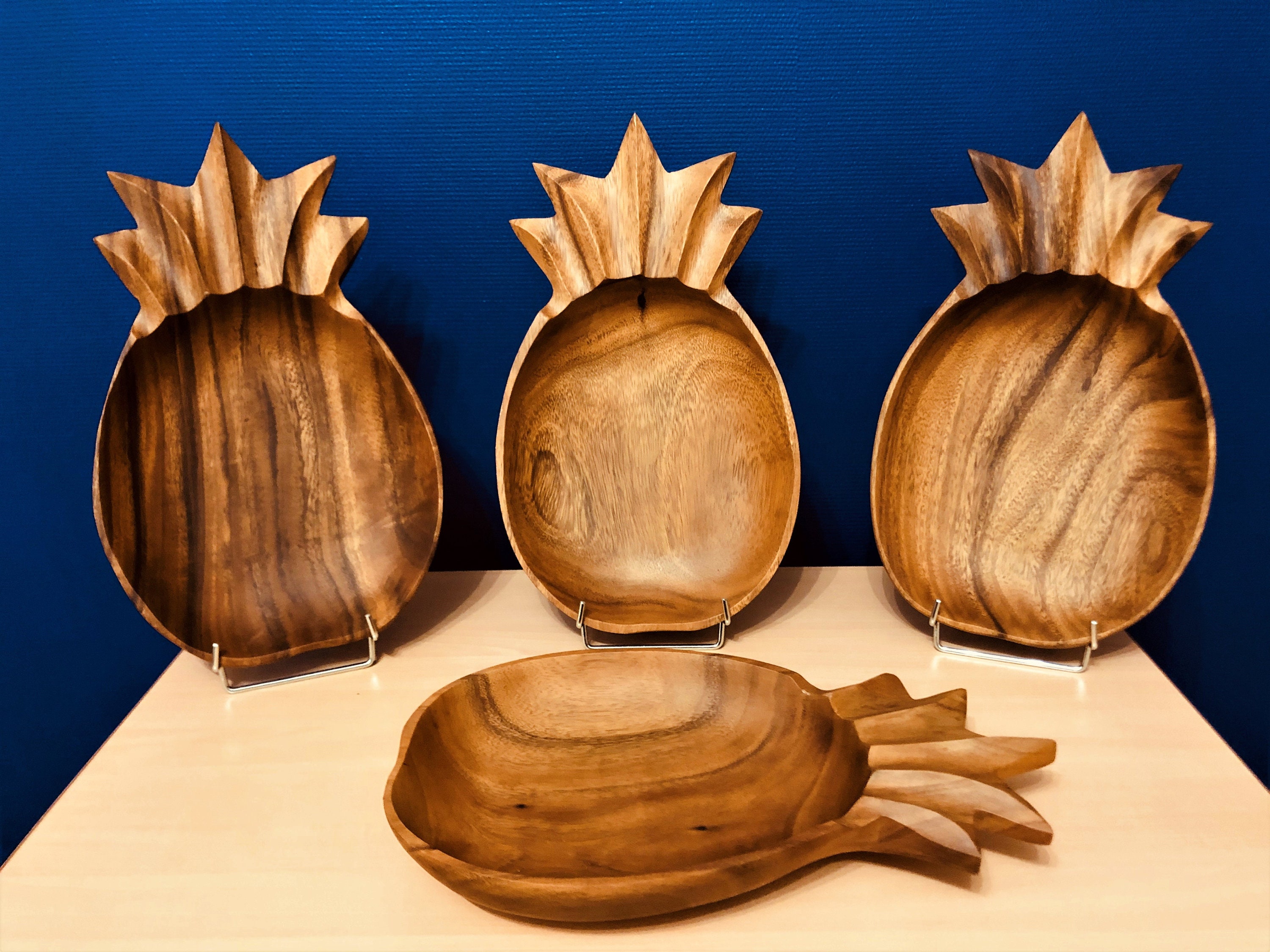 Lot de 4 Assiettes/Bols Ananas en Bois