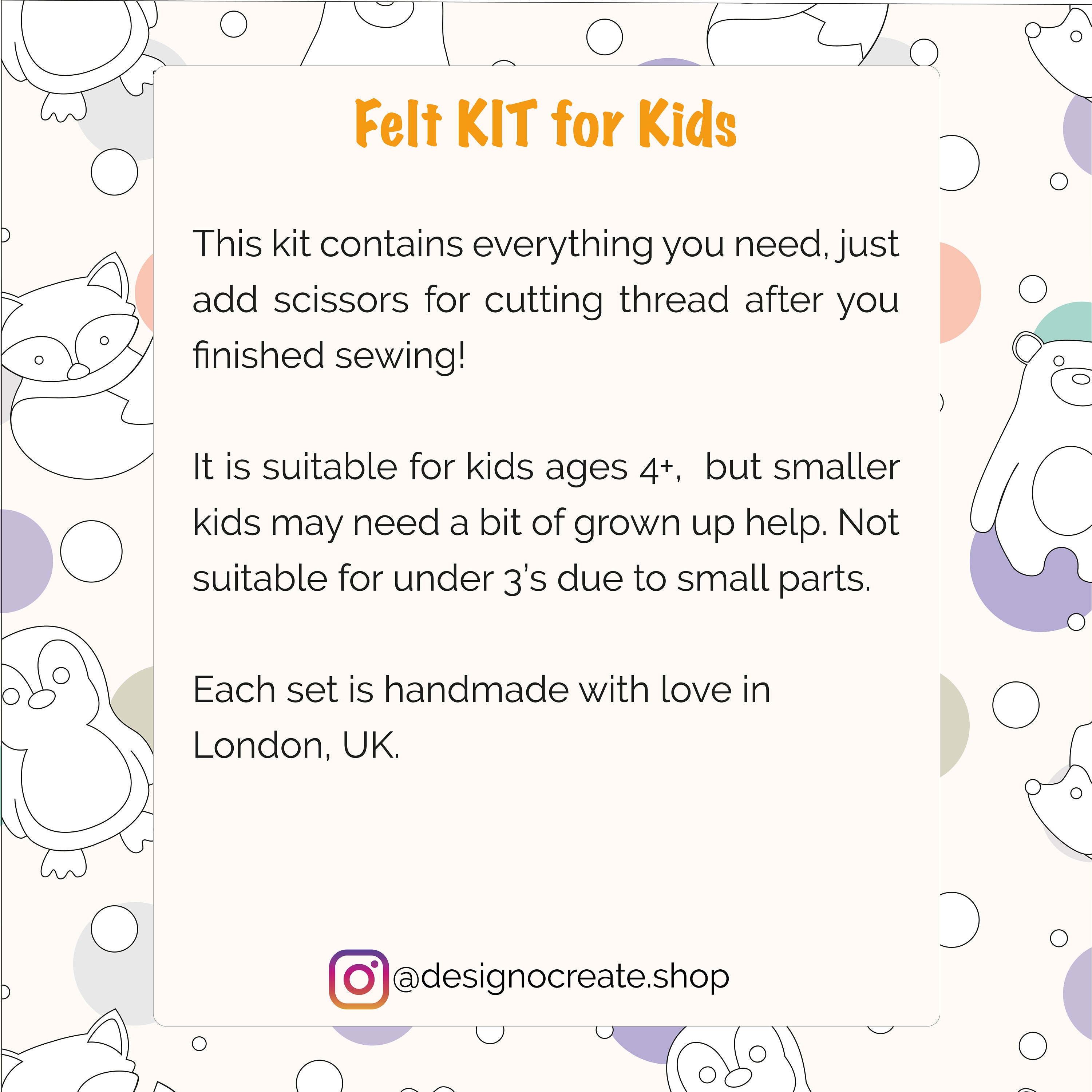 qollorette Felt Sewing Kit for Children, Make Your Own Teddy Bear, Kids' Craft Kit - Make A Friend Sewing Kit - Beginner Sewing Kit for Kids, Learn
