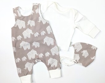 Jersey Strampler-Set mit wunderschönem Elefantenprint, auch einzeln erhältlich