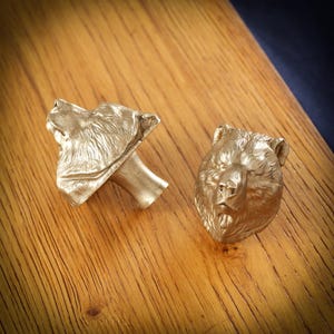 Handcrafted Brass Bear Head Handle | Wildlife Knob for Cabinets & Drawers | Yorkshire Foundry Unique Design