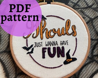 Ghouls Just Wanna Have Fun, Hand Embroidery PDF Pattern, Download, Halloween Embroidery, Gifts for Craft Lovers, Cheers Embroidery, Spooky