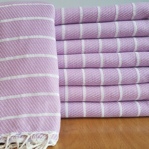 Serviettes de bain turques lilas, serviette de plage turque sans sable, tapis de plage à séchage rapide, serviette en coton biologique, couverture de créateur de cadeau, hammam Peshtemal