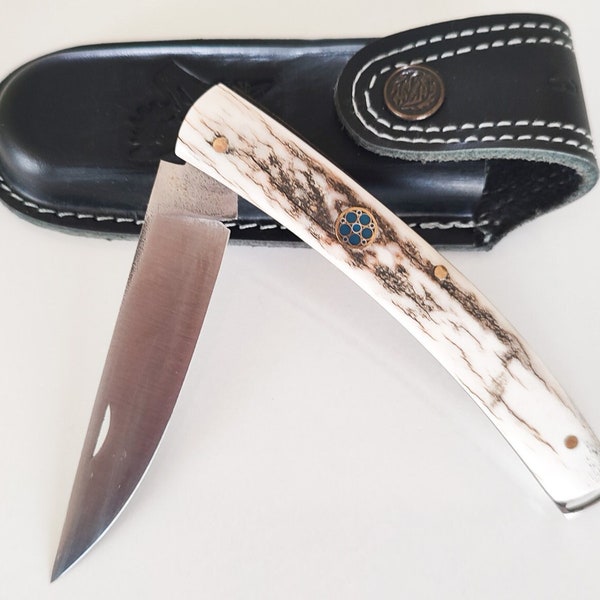 Deer Horn Handle 4116 Steel Handmade Folding Knife - Gift for Him- Personalized Knife - Engraved Knife - Christmas Gifts - Groomsmen Knives