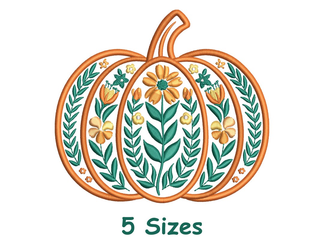 Floral Pumpkin Embroidery Design 5 Sizes, Fall Pumpkin Embroidery File ...