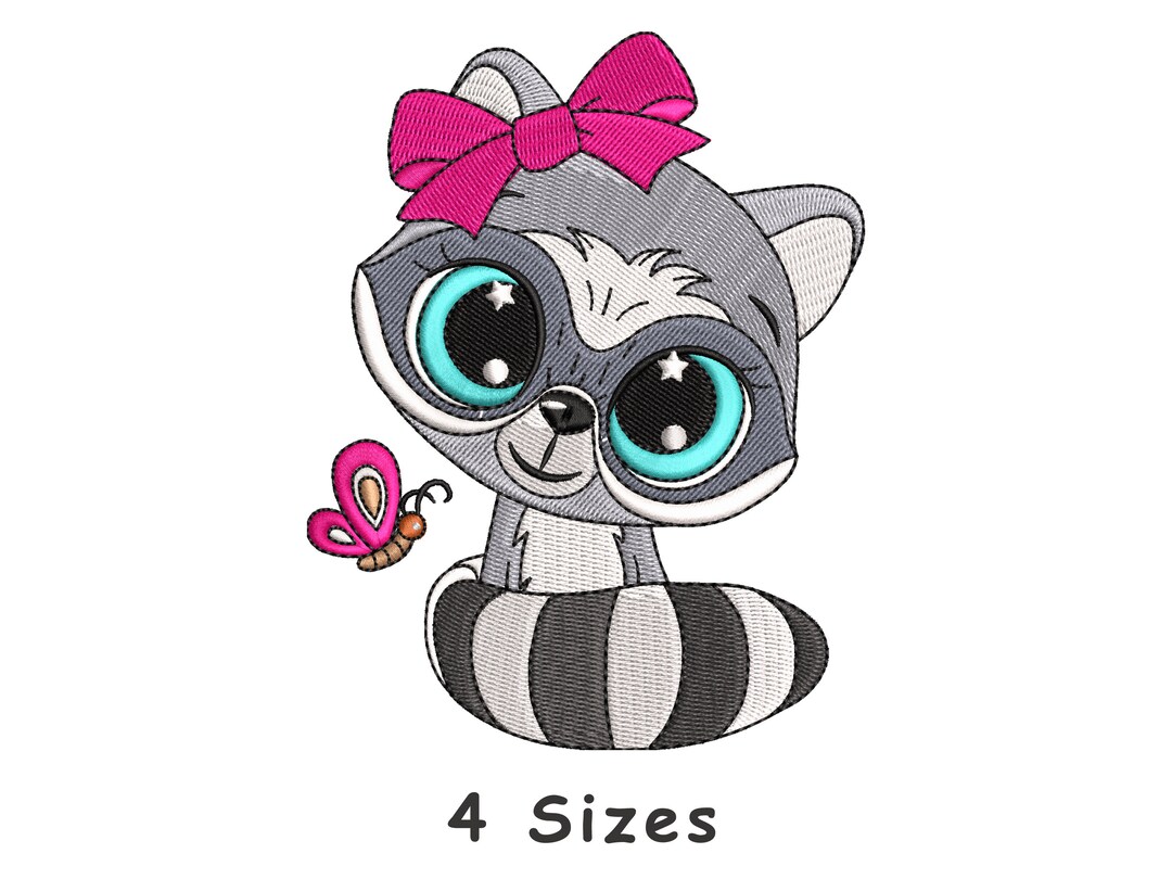 Baby Racoon Design Cute Baby Raccoon Machine Embroidery Design File 4 Size , Baby Animals ...