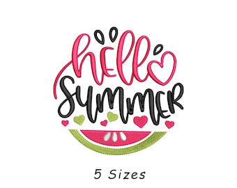 Hello Summer Watermelon Embroidery Design 5 Sizes - Instant Download